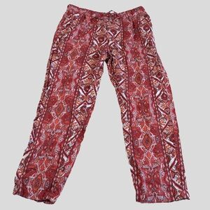 Rachel Zoe Womens XL 100% Linen Geometric Red Pants Drawstring Lagenlook Boho